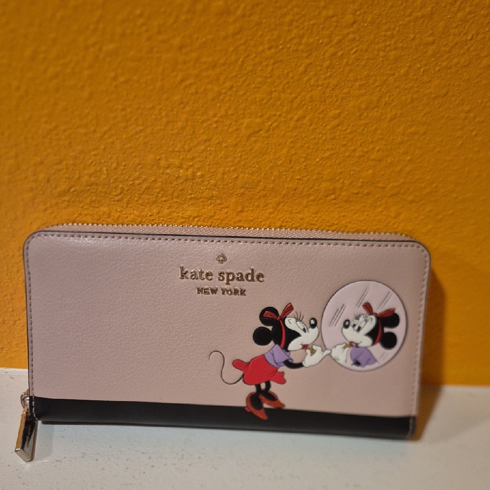 Kate Spade Pink and Black Wallet with Minnie Mouse